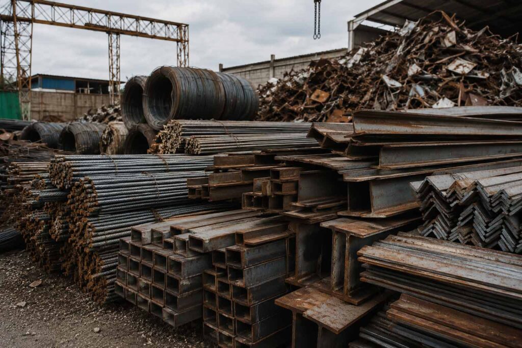 Materiales de hierro y acero reciclables utilizados en construcción, infraestructura y procesos industriales en Bogotá.